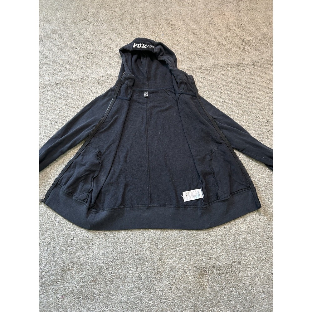 Y2K Fox Racing Zip Hoodie Women's S Black Basic Gothic Thumb Hole Logo Grunge - Picture 5 of 12
